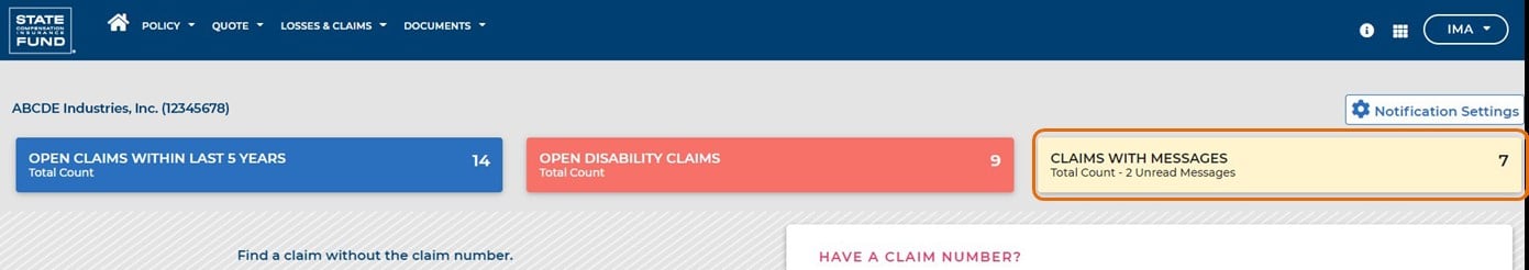 The claims with messages button