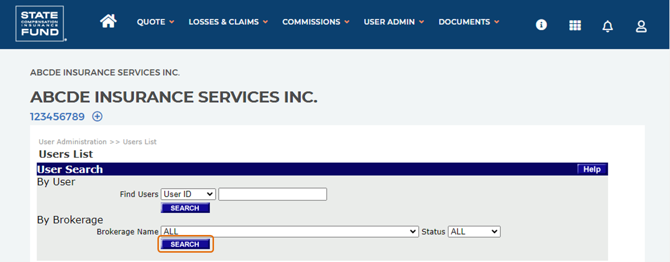 Enter the user ID or search for user by brokerage or access number