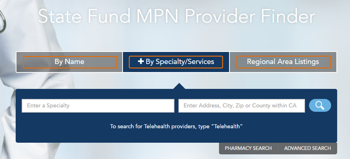 Finder provider search overview by name, specialty or service, and by region.