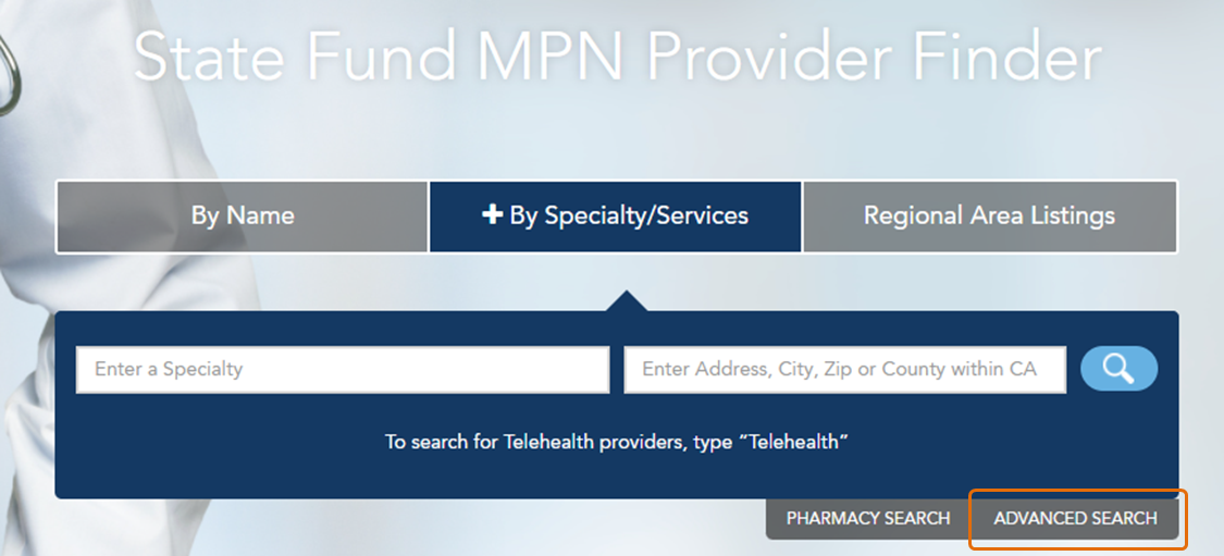 The advanced search on the provider finder