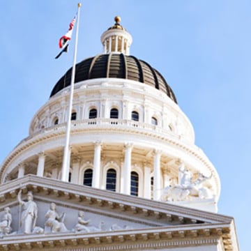A picture of the outer dome of the California State Capitol building.