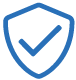 Line art icon of a shield with a check mark in the center